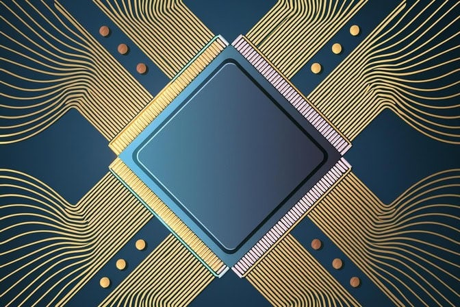 A computer generated image of a memristor chip